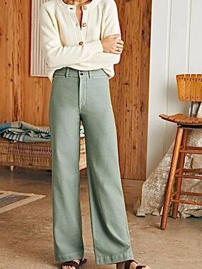 NWT Flaherty Stretch Terry Slim Wide Leg Pant in Coastal Sage Size 27
